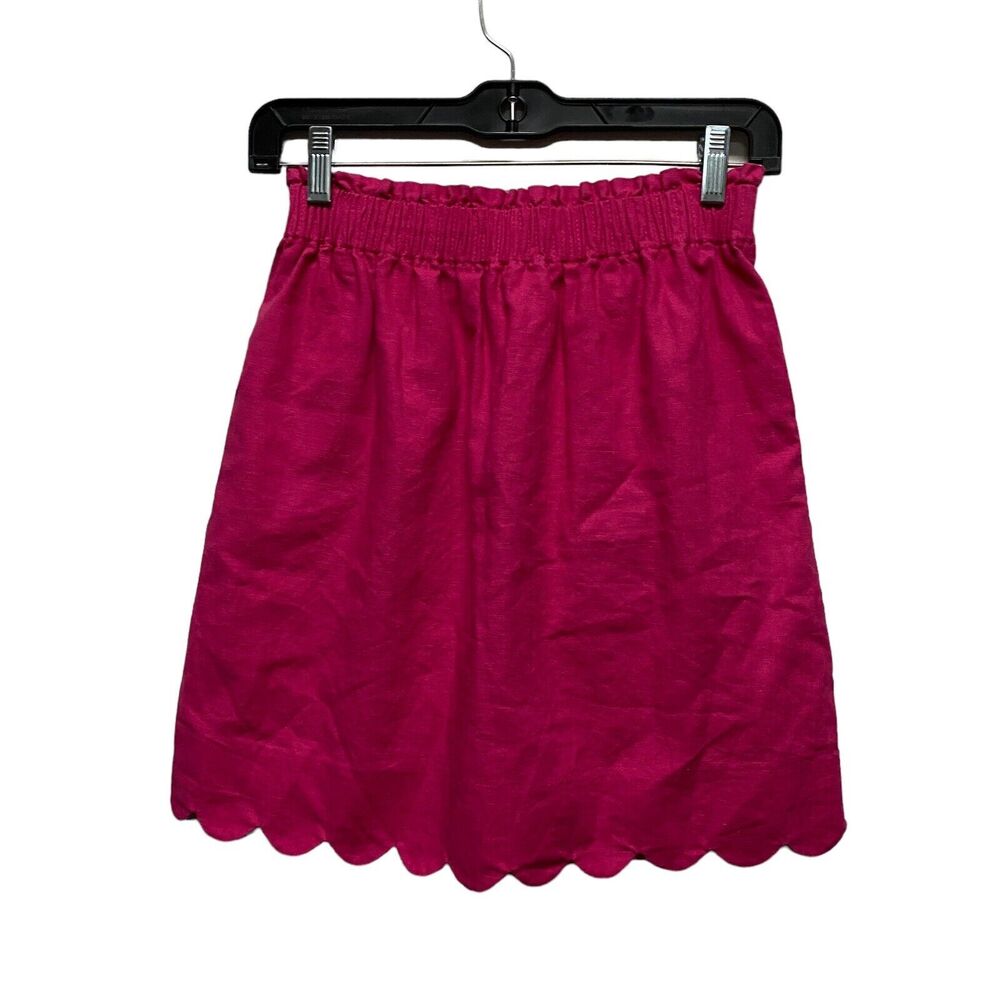 J.Crew Factory Skirt Womens 00 Pink Scalloped Hem Linen Blend Gauze Pockets‎